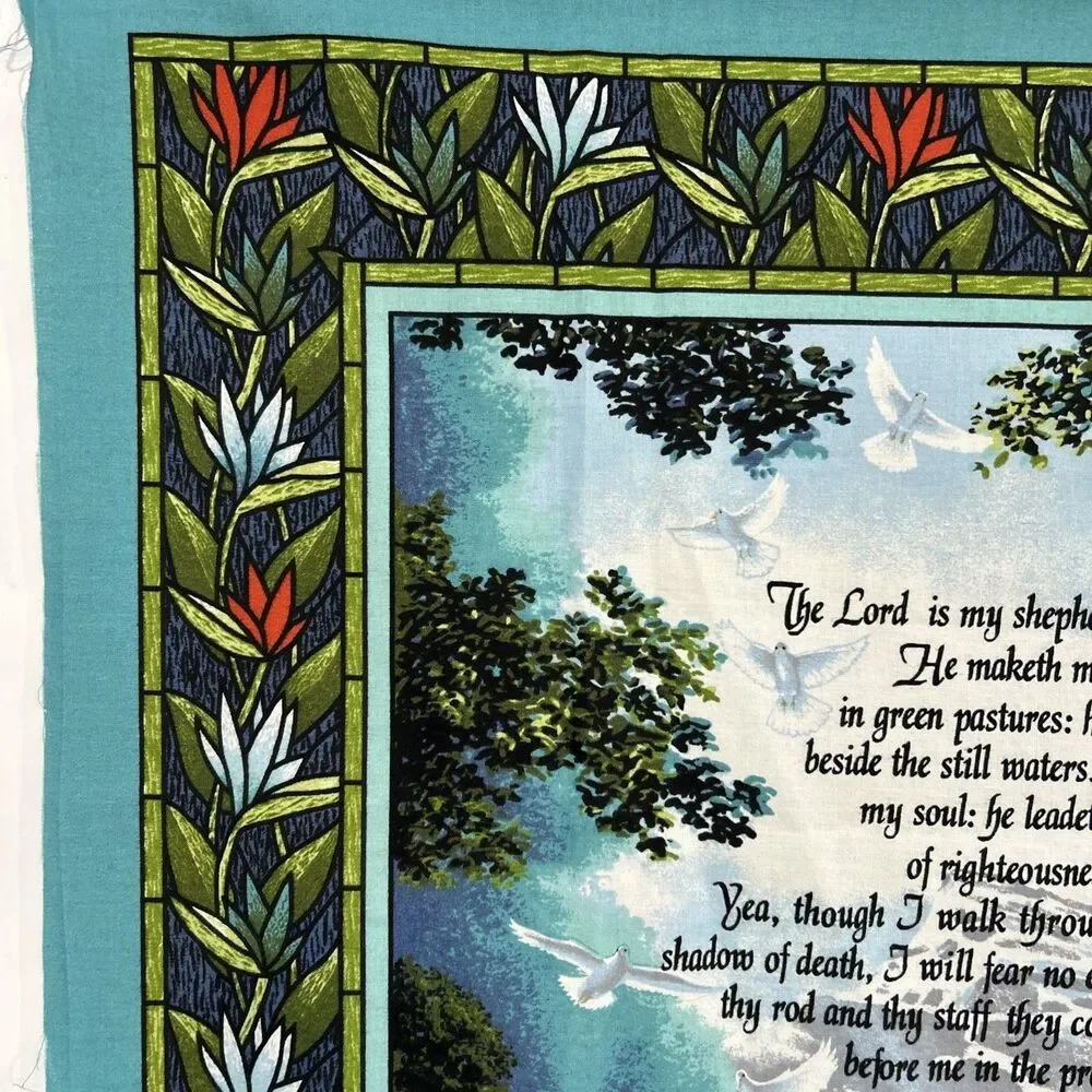 The Lord is my Shepherd Psalm 23 Religious Cotton Quilting Fabric Panel 46 X 34